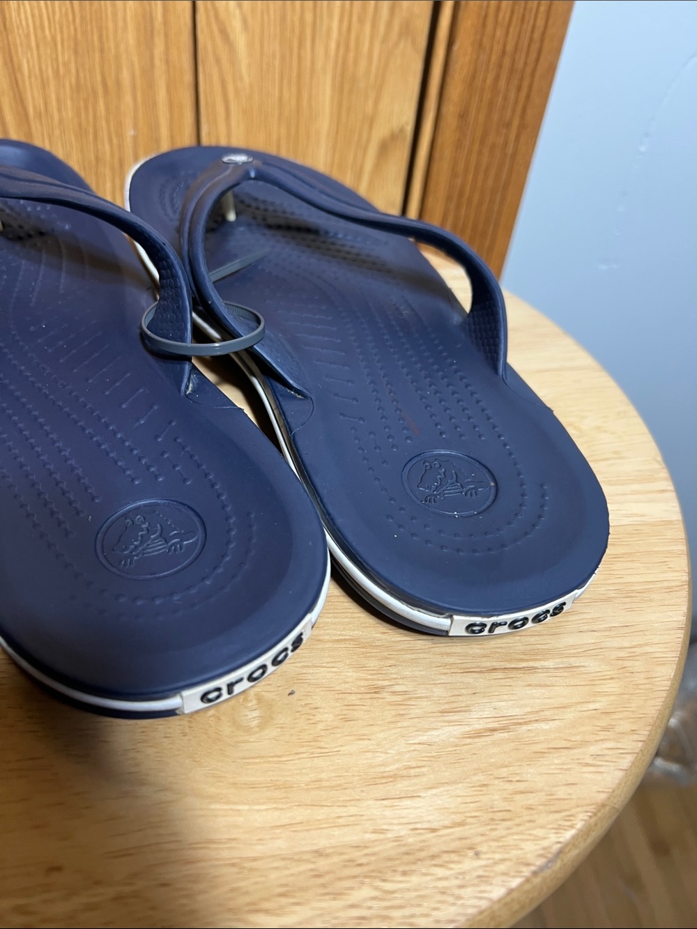 CROCS Men's Navy Flip-Flop Sandals with White Accent - Picture 3 of 5